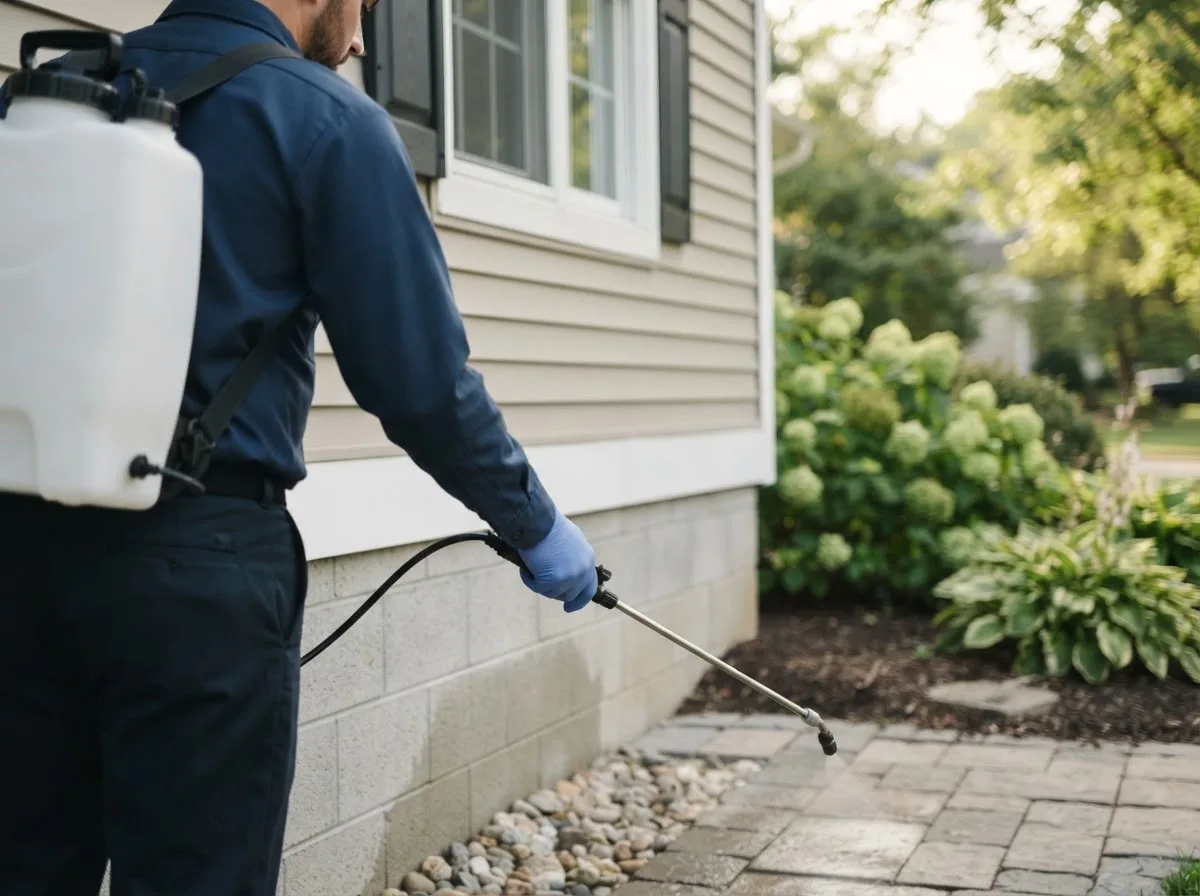 Pest control technician inspecting a home in Palmer, IL